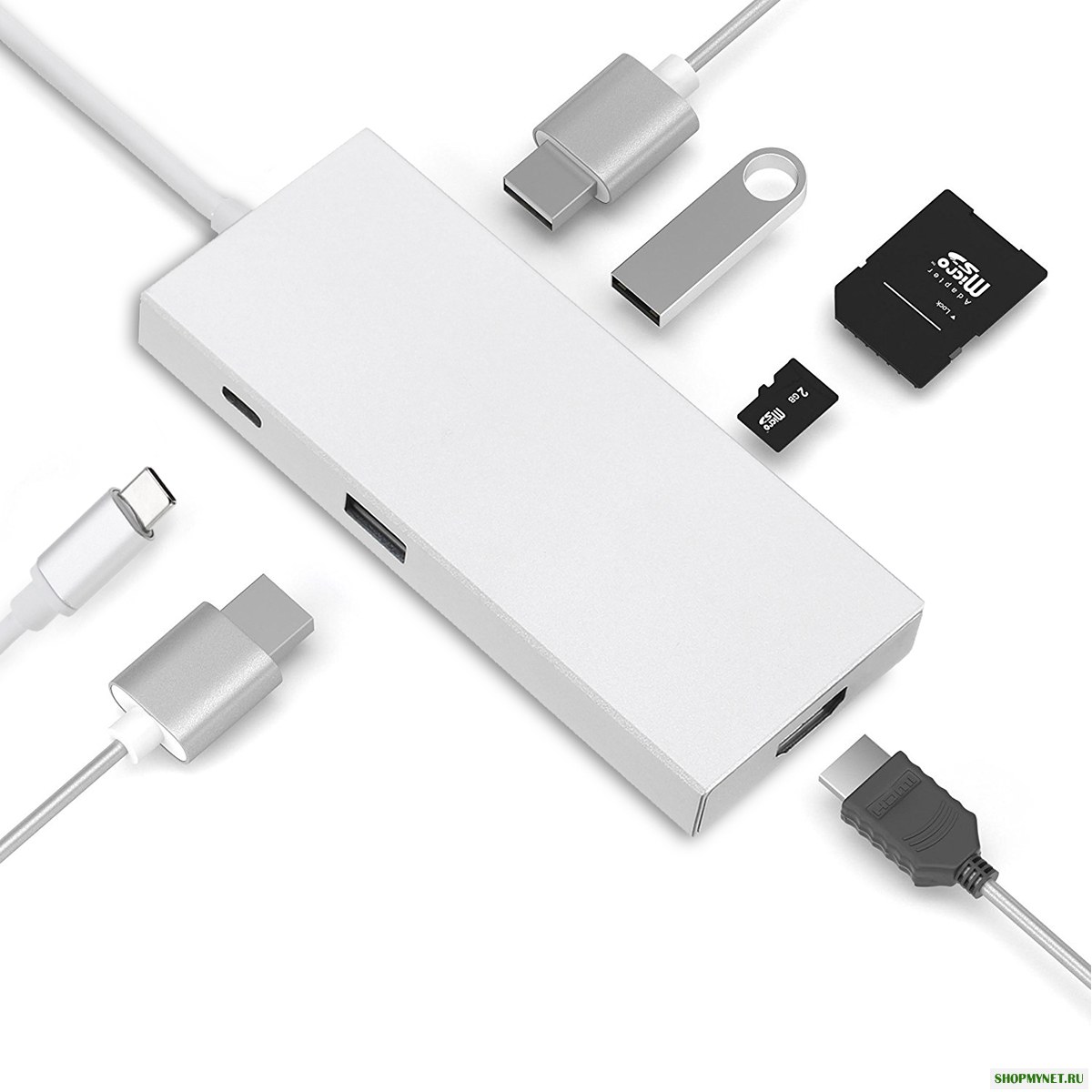 7 в 1 Type C К HDMI OTG Зарядное устройство USB Зарядка HUB SD / TF адаптер для чтения карт памяти для Samsung S9 S8